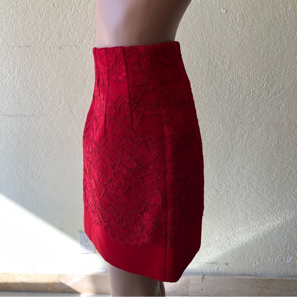 H & M Red Laced Floral A-Line Mini Skirt Women’s Size 8 Fully- Zippered Back - Picture 3 of 16
